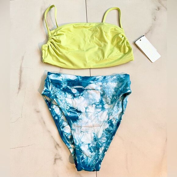Nwt l*space Frenchi tie dye high waist bottom splash like green yellow bikini - Picture 1 of 5